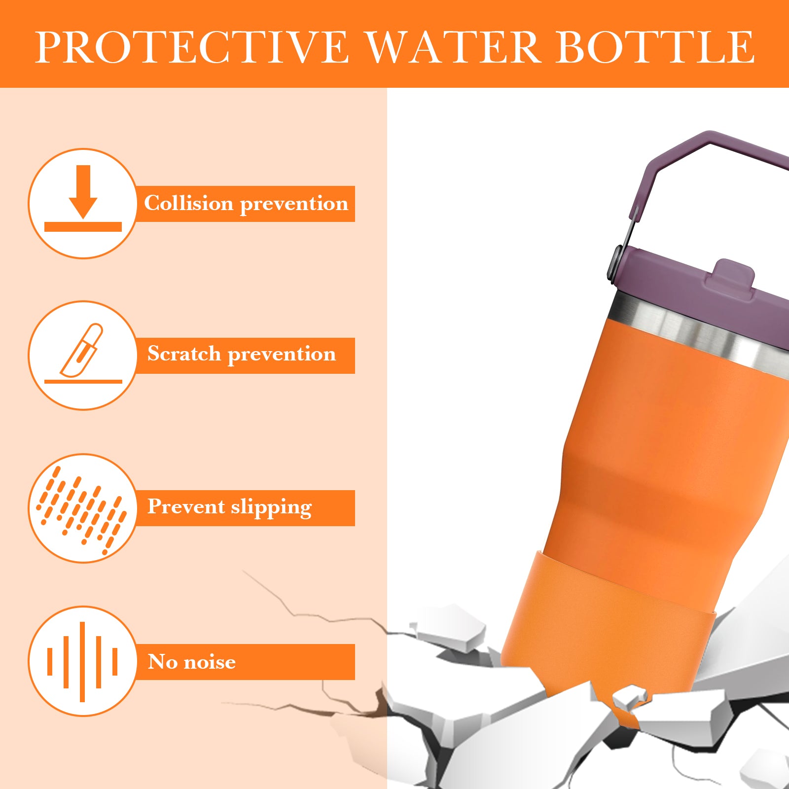 Linkidea 2 Pack Water Bottle Boot Compatible with Stanley Quencher H2.0 20oz/30oz/40oz, IceFlow Flip 20oz/30oz, Silicone Water Bottle Bottom Sleeve Cover Bumper Protector (Orange)
