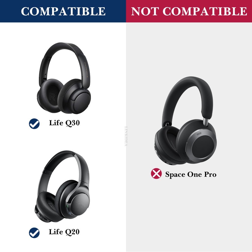Linkidea Headphones Carrying Case Compatible with Anker Soundcore Q11i, Life Q35, Life Q20, Q20i, Q20+, Q30, Protective Hard Shell Travel Bag with Cable, Charger Storage (Black)