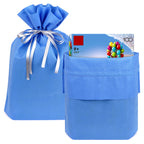 Linkidea 4 Pack Reusable Drawstring Gift Bags, Fabric Party Favor Bags for Birthday, Christmas & Holiday, Toy Storage Pouch for Building Blocks, Bricks & Goodie Bags (Blue)