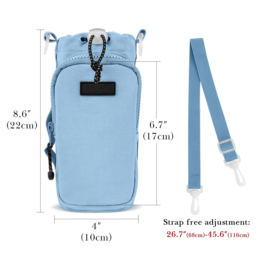 Linkidea Water Bottle Carrier with Strap Compatible with YETI Rambler Bottle 18oz/26oz, Owala FreeSip 24oz/32oz, Waterbottle Sling Bag Holder, Shoulder Strap with Phone Pocket (Blue)