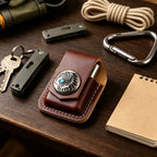 Linkidea Vegan Leather Lighter Pouch with Retro Feather Medallion, Protective Lighter Holster Compatible with Zippo Classic Models, Belt Loop Travel Case (Brown)