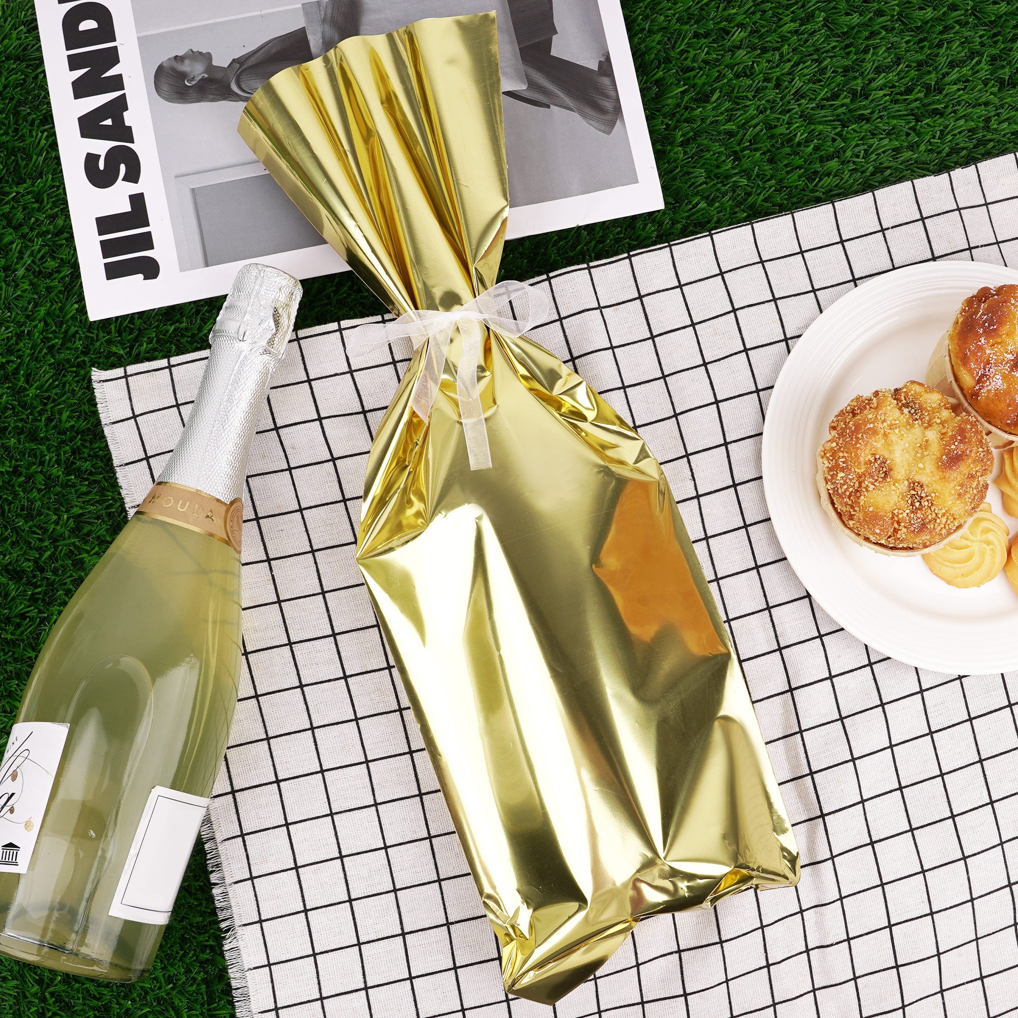 Linkidea 10 Pack Gold Wine Gift Bags with Ties, Bottle Wrapping for Red Wine, Champagne, Party, Holiday & Wedding Gifting (Ribbons)