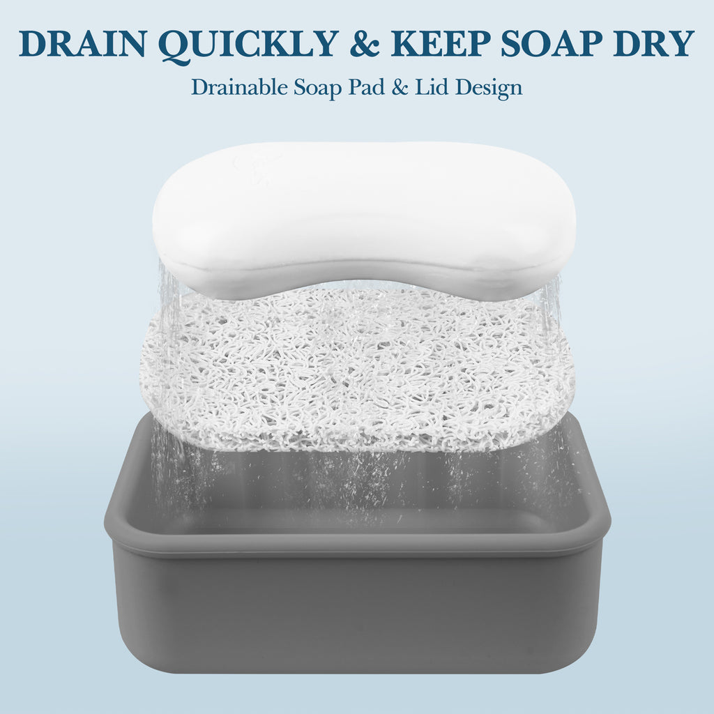 Linkidea Silicone Travel Soap Storage Box, Compact Bar Soap Holder with Drainage Layer, Shatterproof Better Storage Soap Holder, Suitable for Bathroom, Gym (Grey)