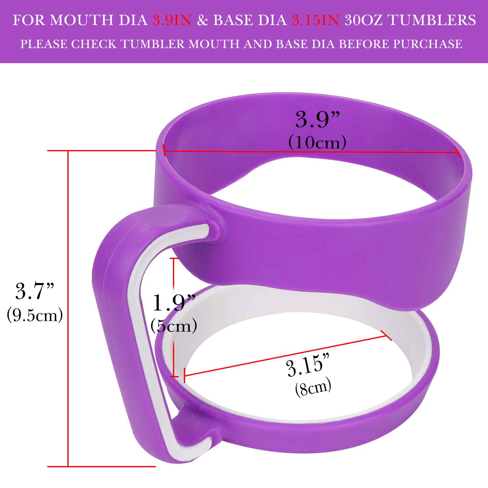Linkidea Tumbler Handle Compatible with 30oz YETI Rambler, OZARK TRAIL Tumbler, Portable Anti Slip Travel Mug Grip, Purple