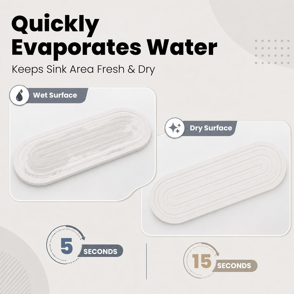 Linkidea Diatomite Bathroom Countertop Tray, Quick-Dry Soap Dispenser Holder & Soap Dish Organizer, Absorbent Vanity Sink Caddy with Removable Silicone Mat for Hand Soap Toiletries (White)