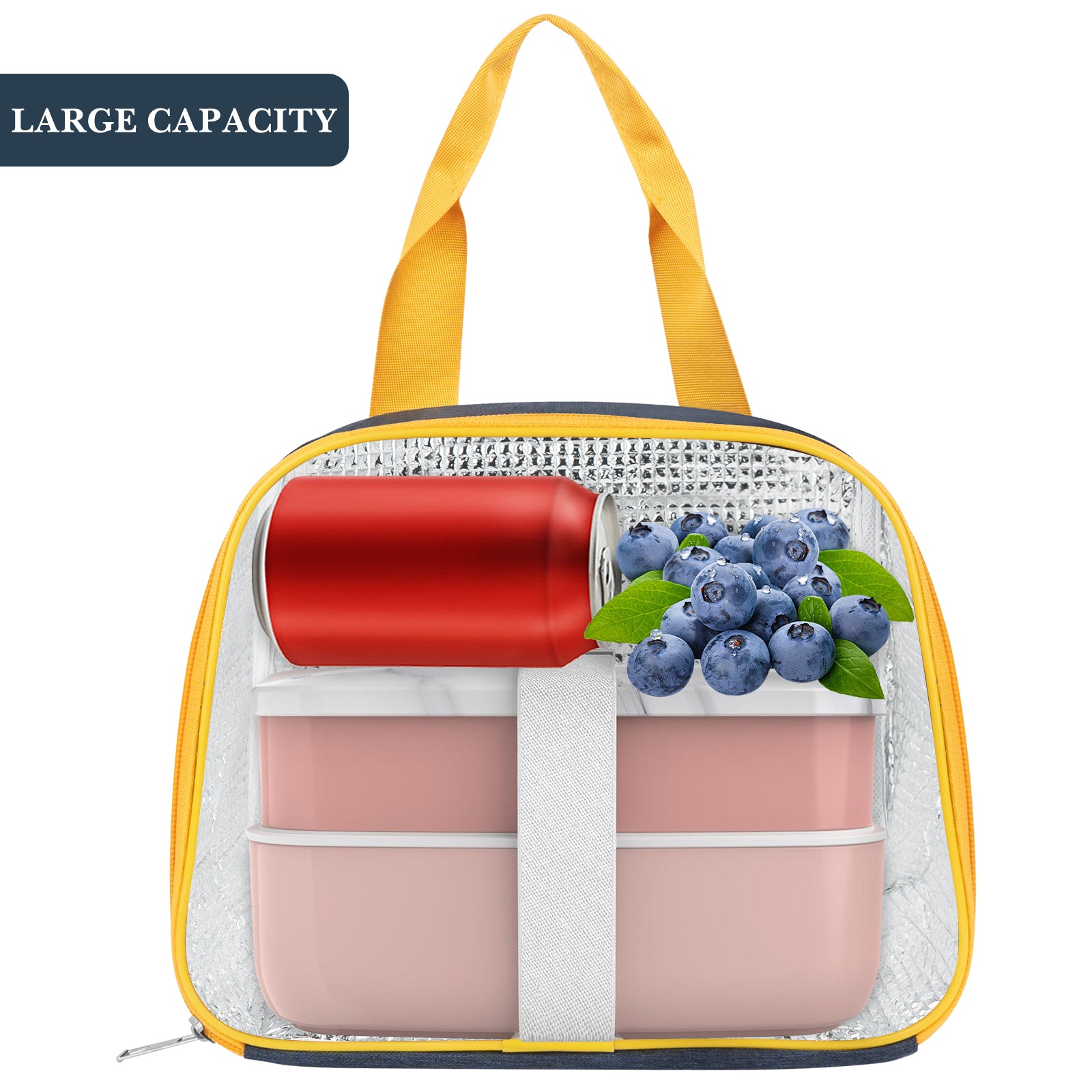 Linkidea Lunch Tote Bag, Insulated Lunch Bag with Hand Strap, Portable Lunch Bag with Zipper Fits Daily Use, Compatible with Bentgo Classic, Bentoheaven, Ello, NatraProw (Navy)