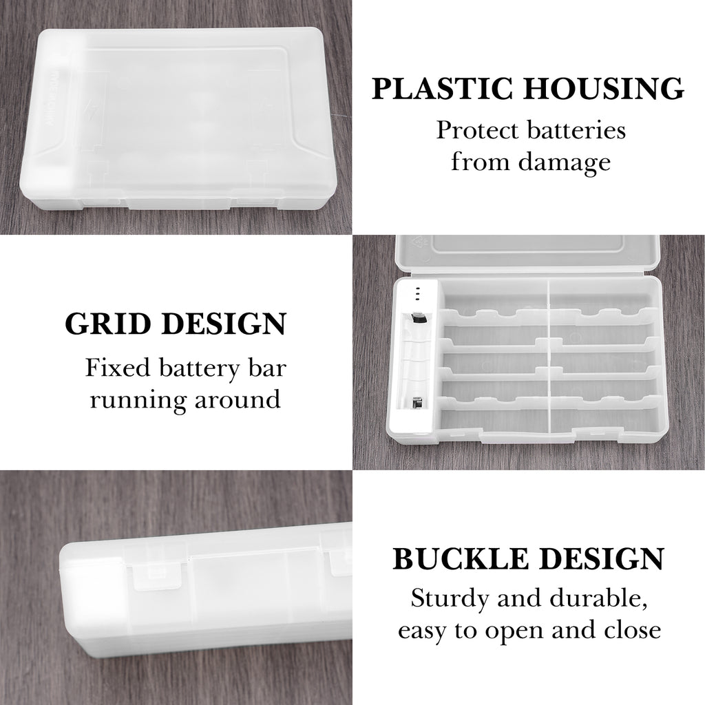 Linkidea 2 Pack Battery Organizer Case with Tester, Portable Holder for 20 AA and 22 AAA Cells, Durable Plastic Storage Box for Travel and Home Use, White