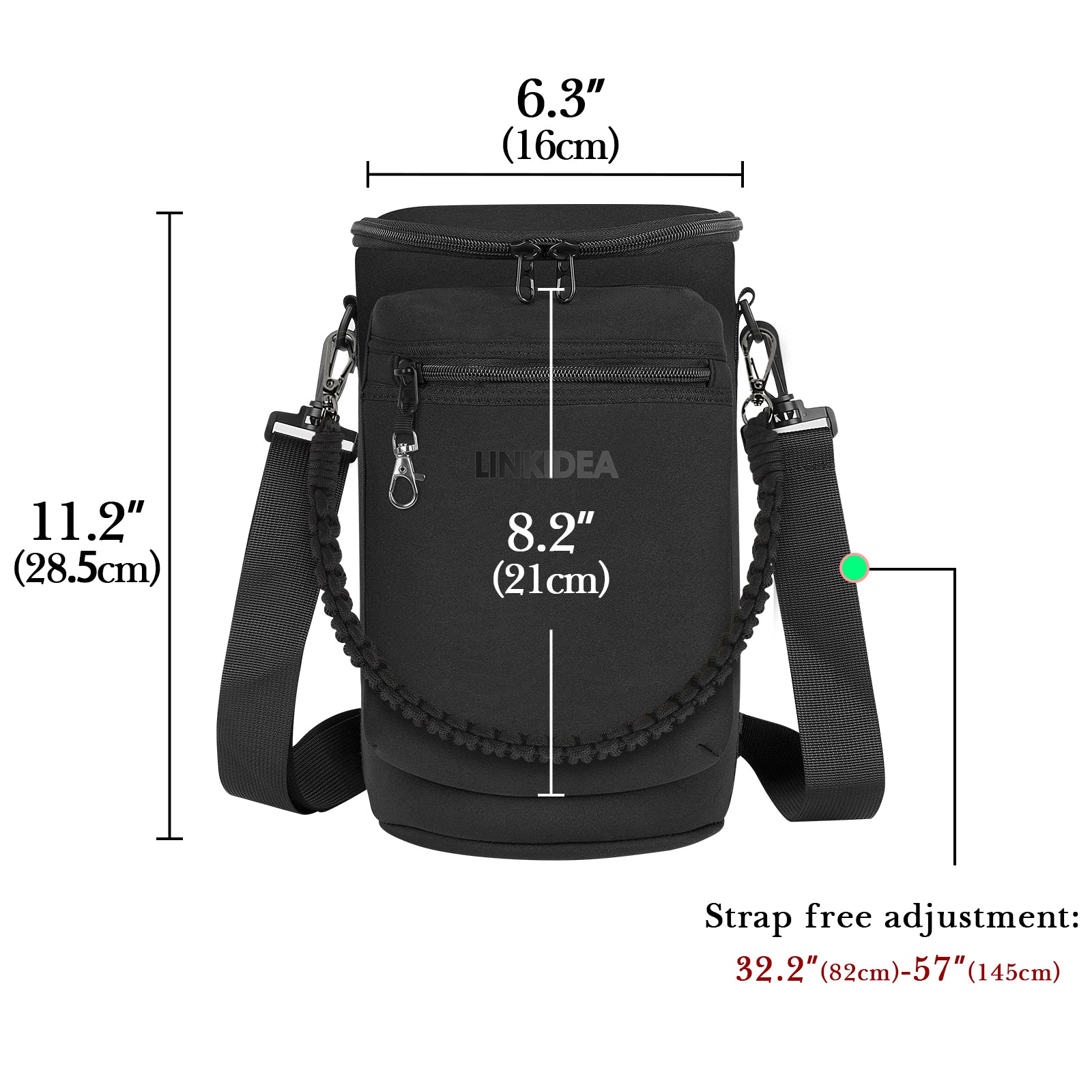 Linkidea 1 Gallon (128 oz) Water Bottle Carrier with Strap Compatible with AQUAFIT, BuildLife, Neoprene Large Waterbottle Sling Bag Holder with Phone Pocket | Keyring (Black)
