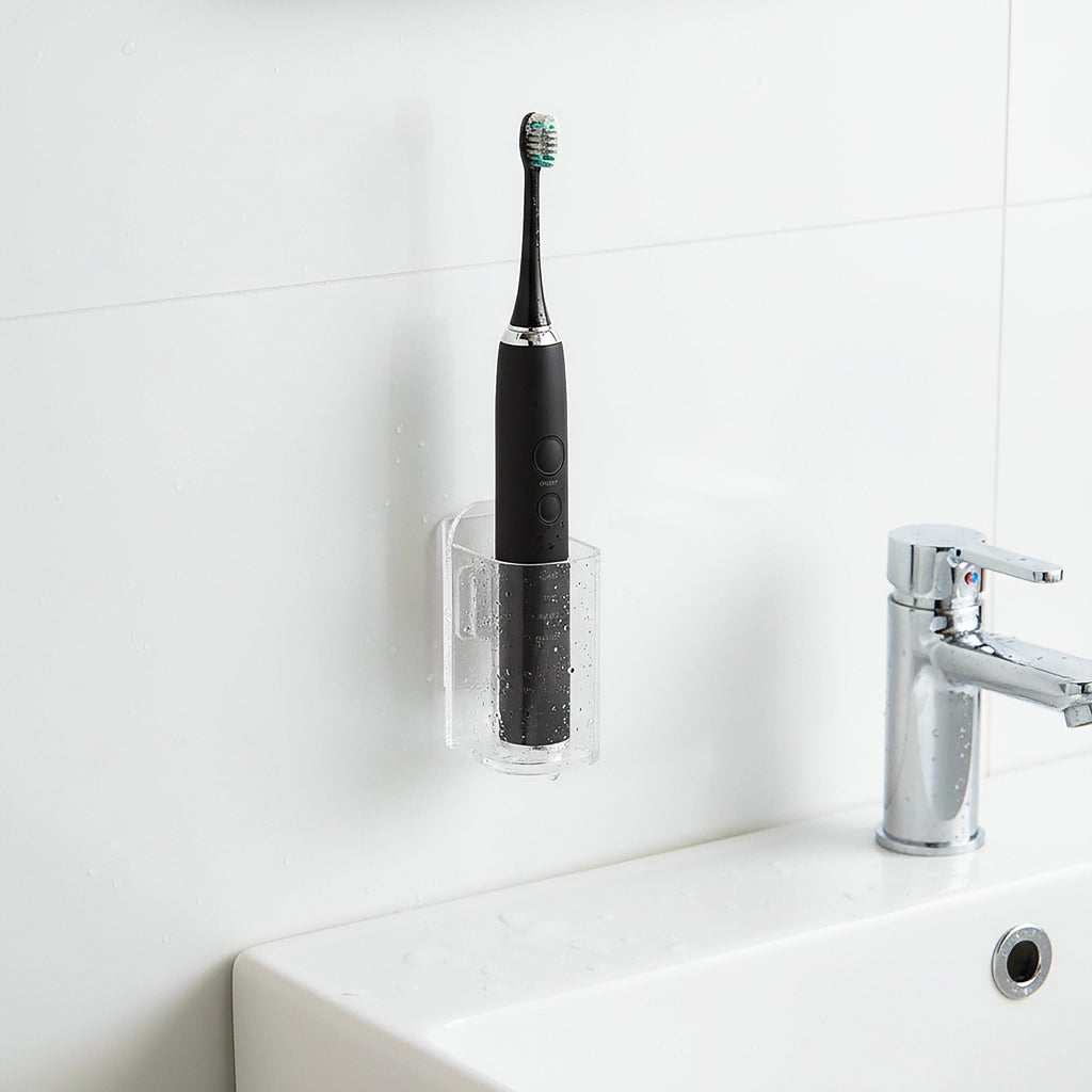 Linkidea Wall Mount Electric Toothbrush Holder for Shower, Plastic Power Brush Hanger, Self Adhesive Organizer Compatible with Oral-B iO Series, Philip Sonicare ProtectiveClean (Clear)