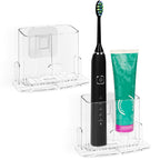Linkidea 2 Pack Wall Mount Toothbrush Holder for Bathroom, Plastic Clear Self Adhesive Wallmount Tooth Brush Hanger Compatible with Oral-B iO Series, Philips Sonicare 5100/5300, 7AM2M(Transparent)