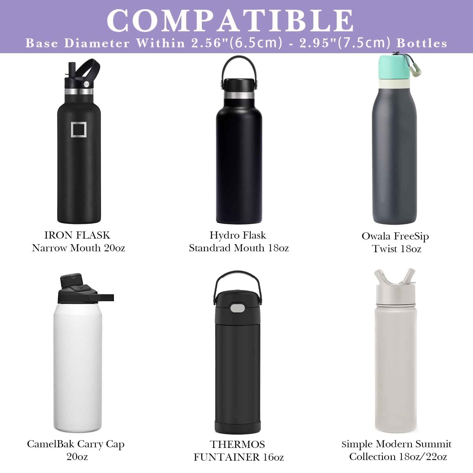 Linkidea Water Bottle Carrier with Shoulder Strap Compatible with Hydroflask Standard Mouth 18oz, CamelBak Carry Cap 20oz,Waterbottle Sling Bag Holder (Light Purple)