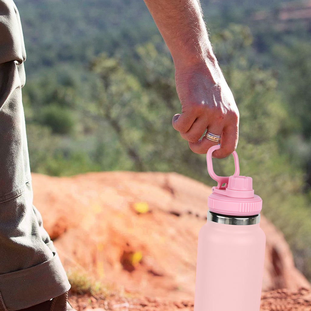 Linkidea 2 Pack Wide Mouth Water Bottle Lid with Handle Compatible with Hydro Flask Wide Mouth 12/16/18/20/32/40/64oz, Waterbottle Replacement Spout Lid (Light Pink)