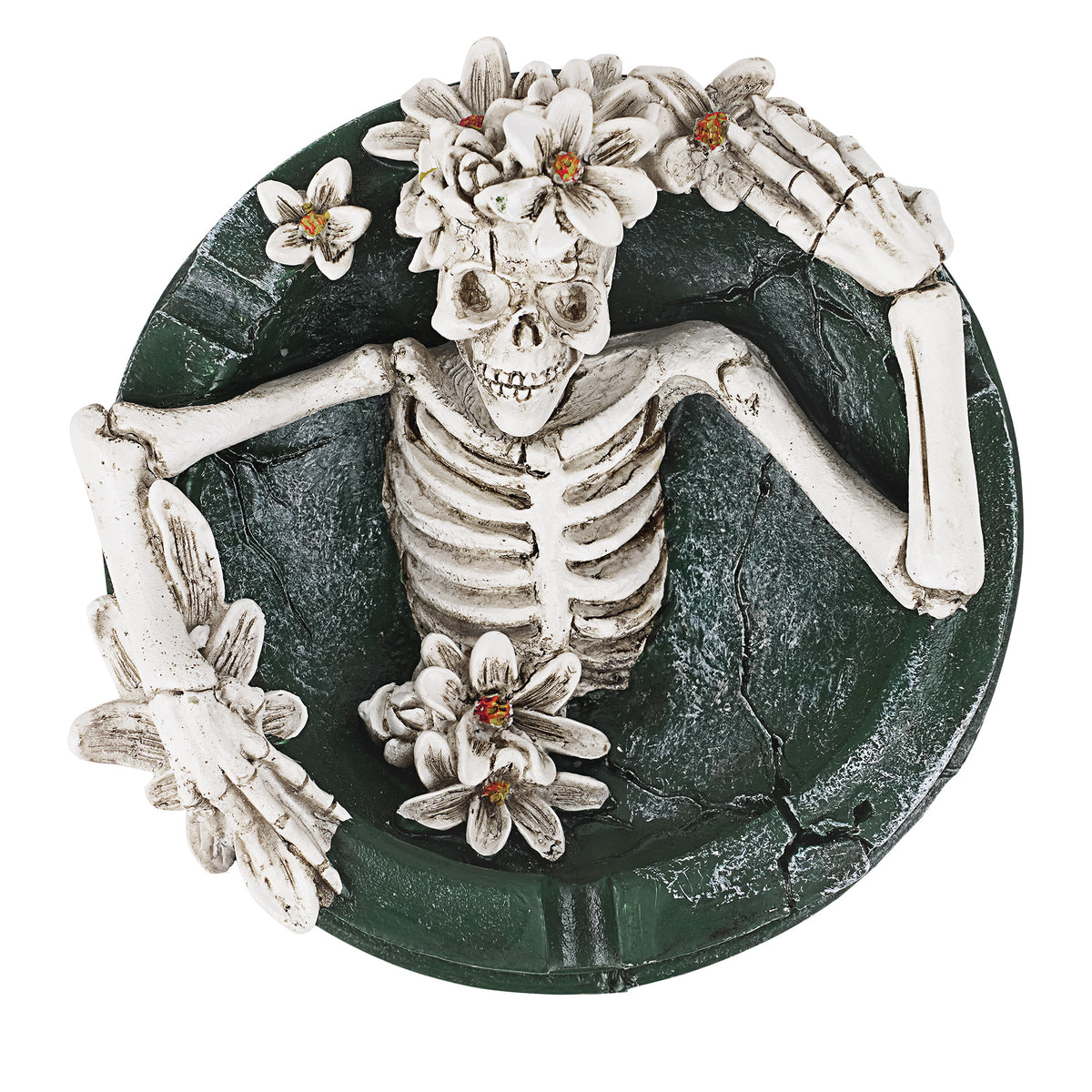 Linkidea 4.5-Inch Diameter Gothic Skull Ashtray with Floral Design, Durable Resin Cigarette Rest for Halloween Decoration & Gothic Home Decor, Smoking Accessory Gift for Smokers