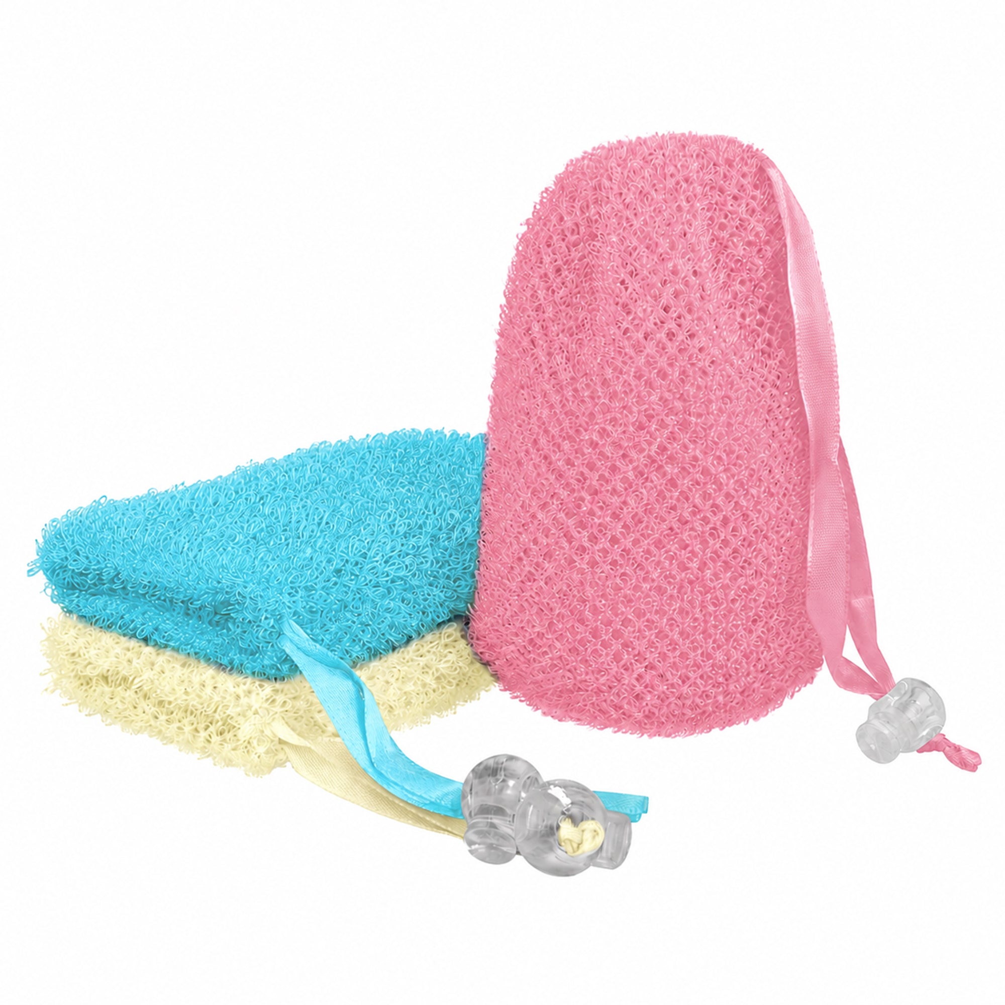 Linkidea 3 Pack Soap Bag, Exfoliating Soap Saver Pouch, Exfoliator Sponge Soap Pocket Drawstring Bags, Body Scrubber for Bath Shower (Three Random Color)