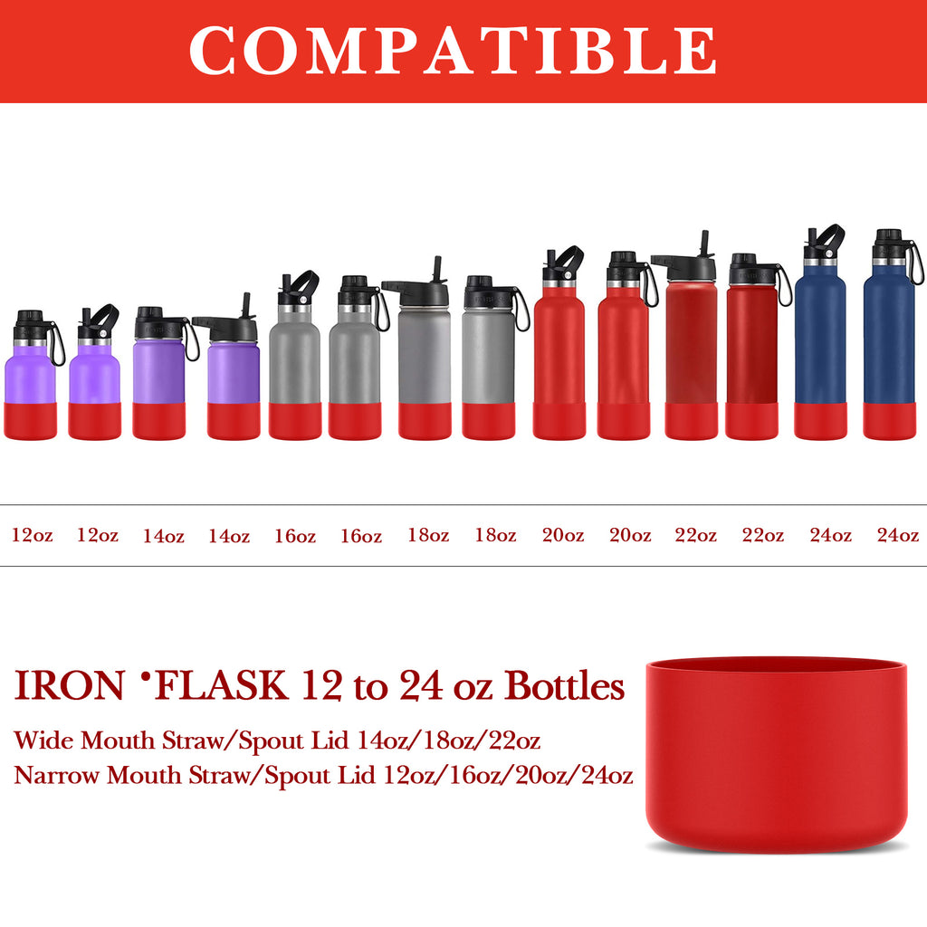 Linkidea 2 Pack Water Bottle Boot Compatible with IRON °FLASK Wide/Narrow Mouth 12oz/14oz/16oz/18oz/20oz/22oz/24oz, Silicone Bottle Bottom Sleeve Cover Bumper Protector (Red)
