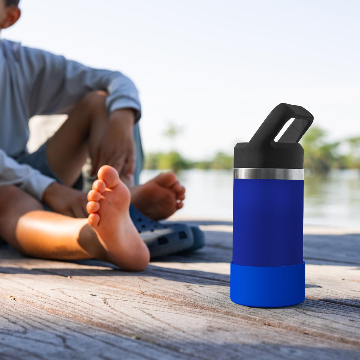 Linkidea Water Bottle Boot Compatible with YETI Rambler Jr. Kids 12oz, Rambler 12oz/18oz, Yonder 20oz/25oz, Silicone Anti-Slip Bottle Bottom Sleeve Bumper Protector (Navy Blue / 2 Pack)