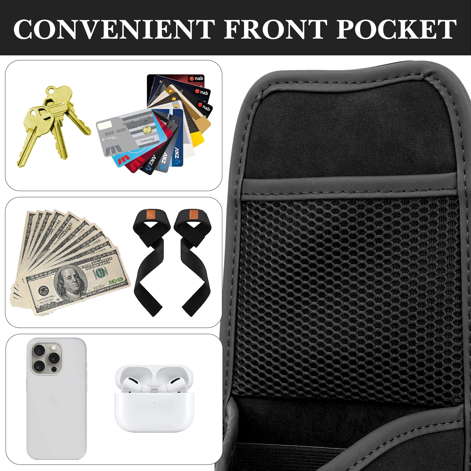 Linkidea Car Seat Side Large Water Bottle Holder Compatible with Owala FreeSip 24oz/32oz, Yeti Rambler 26oz/36oz, Auto Seat Large Car Bottle Hanging Storage Organizer with Mesh Pocket, Black