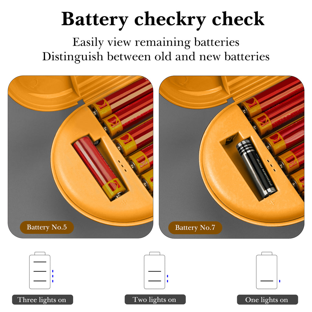 Linkidea Battery Storage Case with Tester, Portable Batteries Case Compatible with 12 AA, 12 AAA, Button Cells, Single Layer Battery Storage Box (Orange)