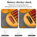 Linkidea Battery Storage Case with Tester, Portable Batteries Case Compatible with 12 AA, 12 AAA, Button Cells, Single Layer Battery Storage Box (Orange)