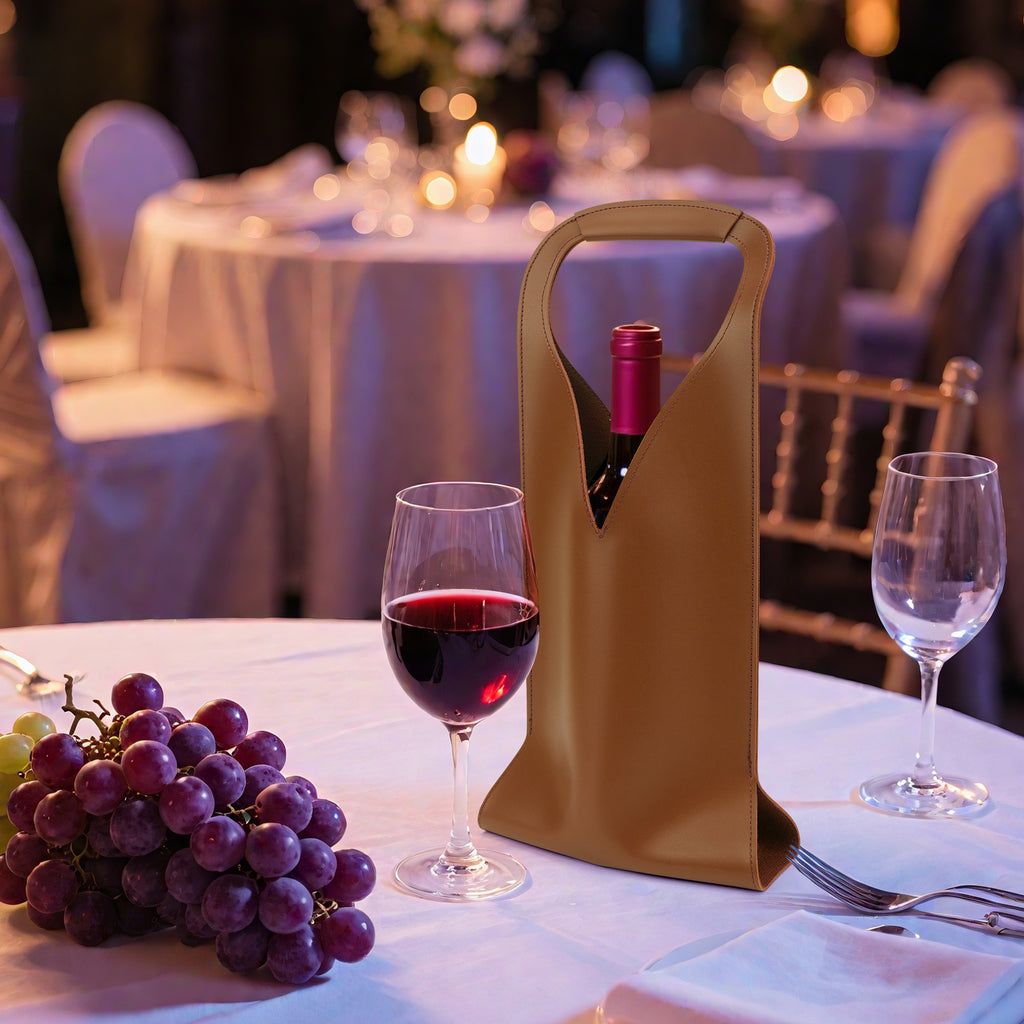 Linkidea Vegan Leather Wine Bottle Bags, 16.7" x 6.9" Tote Container for Gifts, Luxury Gift Bags for 750ml Bottles, Fits Christmas Use (Brown)
