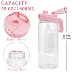 Linkidea 55oz Tritan Water Bottle with Strap & Handle, Reusable Sports Waterbottle with Time Marker, Portable Large Waterbottle for Gym Fitness Outdoor