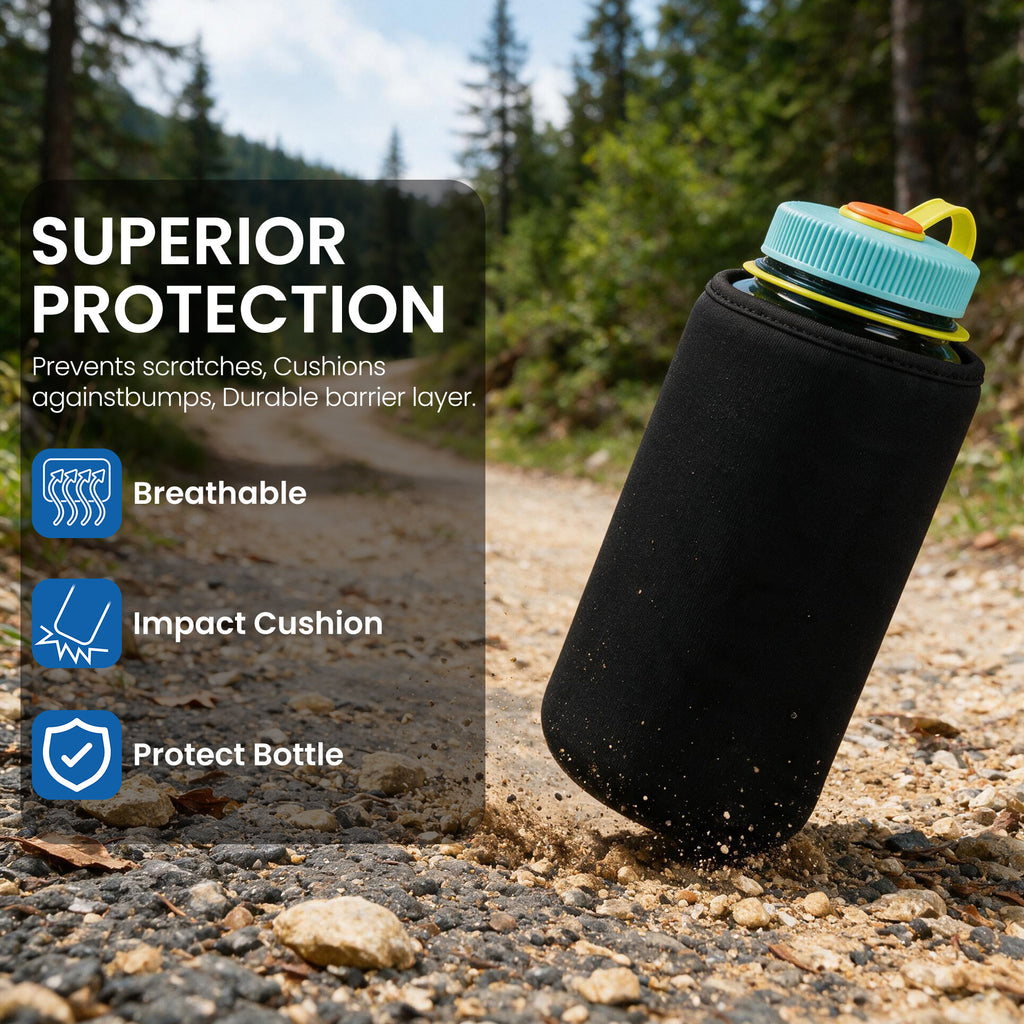 Linkidea Water Bottle Sleeve Compatible with Nalgene Sustain Wide / Narrow Mouth 32oz Bottles, Neoprene Bottle Cover Holder with Hand Strap (Black)