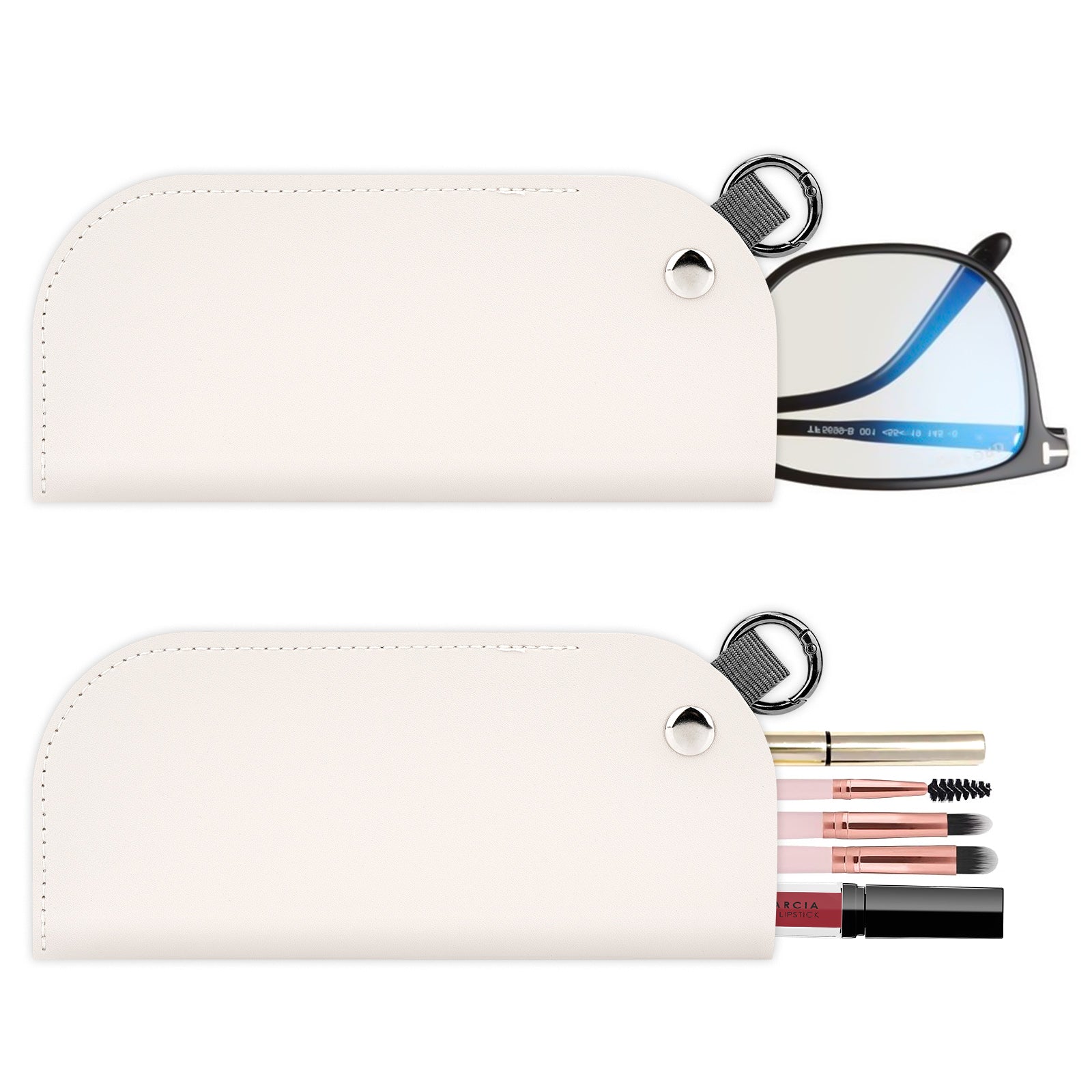 Extra Large Sunglasses Pouch Case with Hook Ring, Vegan Leather Oversized Sun Glasses Organizer Soft Bag Compatible with Gucci GG1419S GG1408S GG1714S GG1547S Versace VE2255 (XXL, Grey)