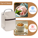 Linkidea Food Jar Insulated Bag, Thermal Jar Bag with Pocket Portable for Office Work Outdoor Picnic, Compatible with 16 oz THERMOS, Hydrapeak, WOLFF, Goodful (Beige)