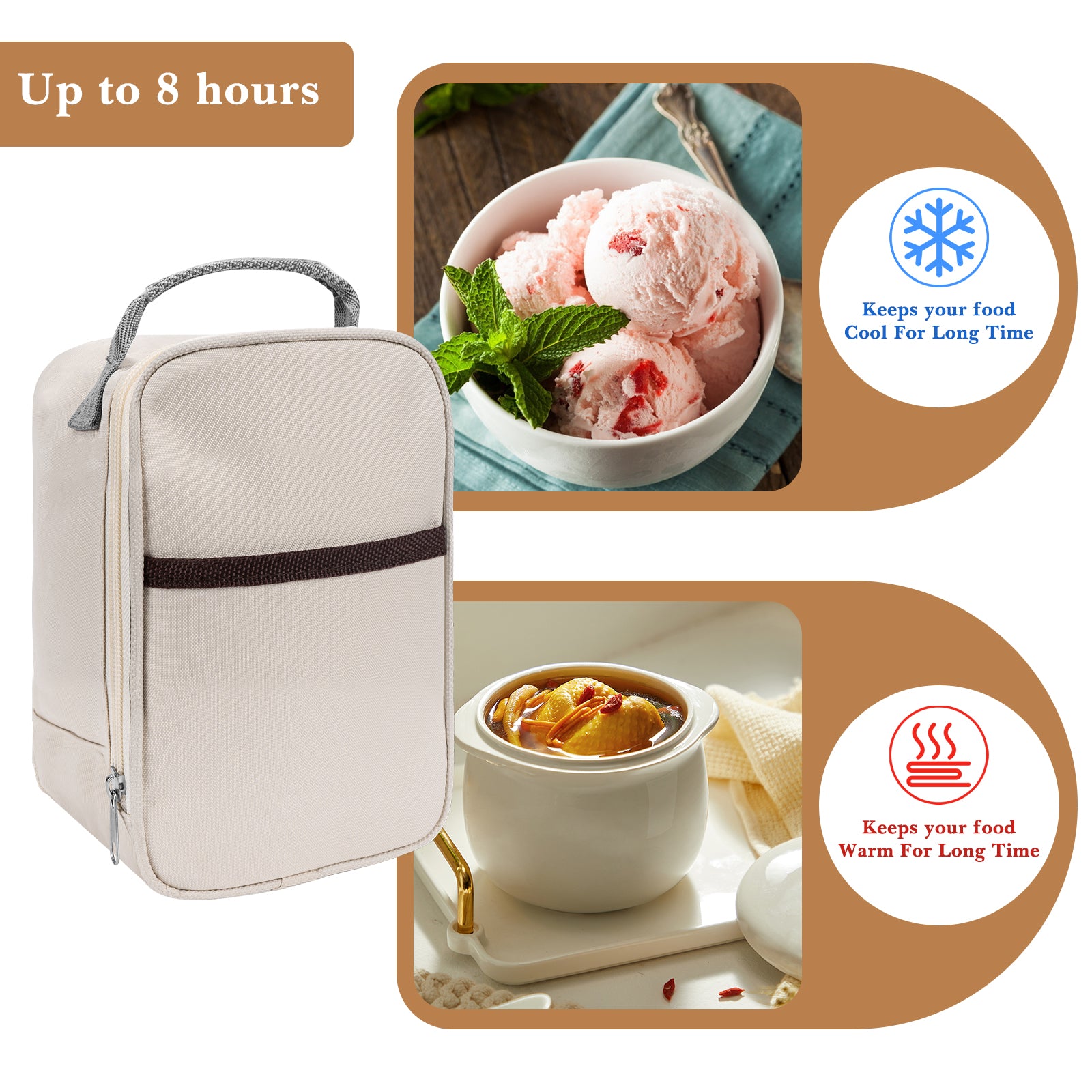 Linkidea Food Jar Insulated Bag, Thermal Jar Bag with Pocket Portable for Office Work Outdoor Picnic, Compatible with 16 oz THERMOS, Hydrapeak, WOLFF, Goodful (Beige)