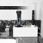 Linkidea Acrylic Bathroom Cord Storage Box, Compatible with Electric Toothbrush and Razor, Waterproof Power Cable Management Holder, Countertop Wire Organizer Container (White)