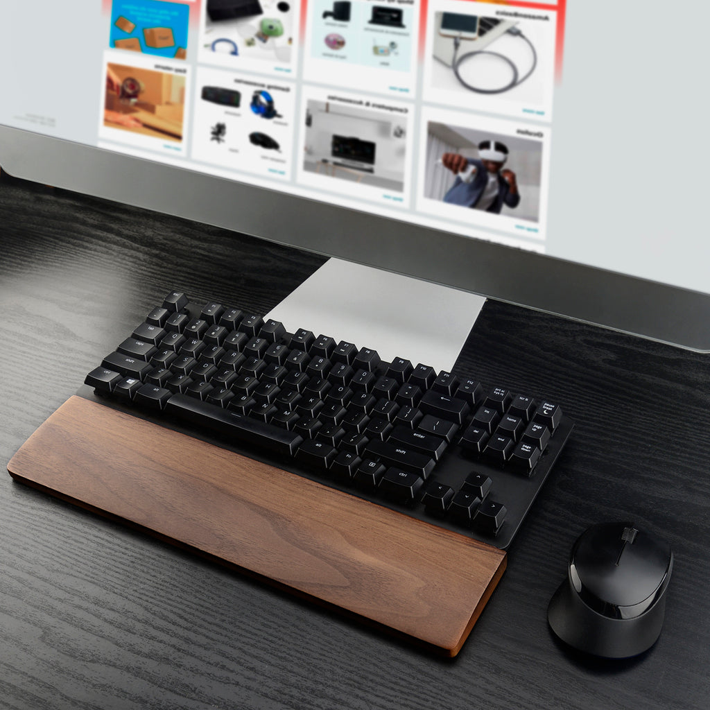 Linkidea Solid Wood Tenkeyless Keyboard Wrist Rest, 80% Keyboard Rest Pad for Office, Computer, Laptop, Mac, Comfortable, Lightweight for Easy Typing (Brown Walnut)