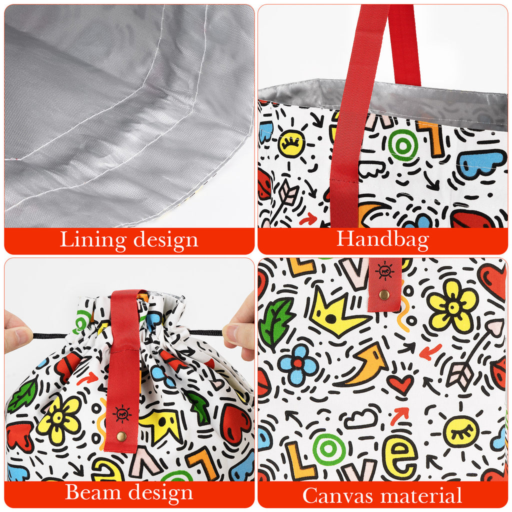 Linkidea Cute Lunch Bag, Drawstring Lunch Bag with Handle, Women Lunch Bags for Work Picnics Ourdoor Travel, Compatible with Bentogo, LunchBots, EasyLunchboxes (White)