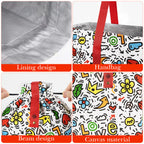 Linkidea Cute Lunch Bag, Drawstring Lunch Bag with Handle, Women Lunch Bags for Work Picnics Ourdoor Travel, Compatible with Bentogo, LunchBots, EasyLunchboxes (White)