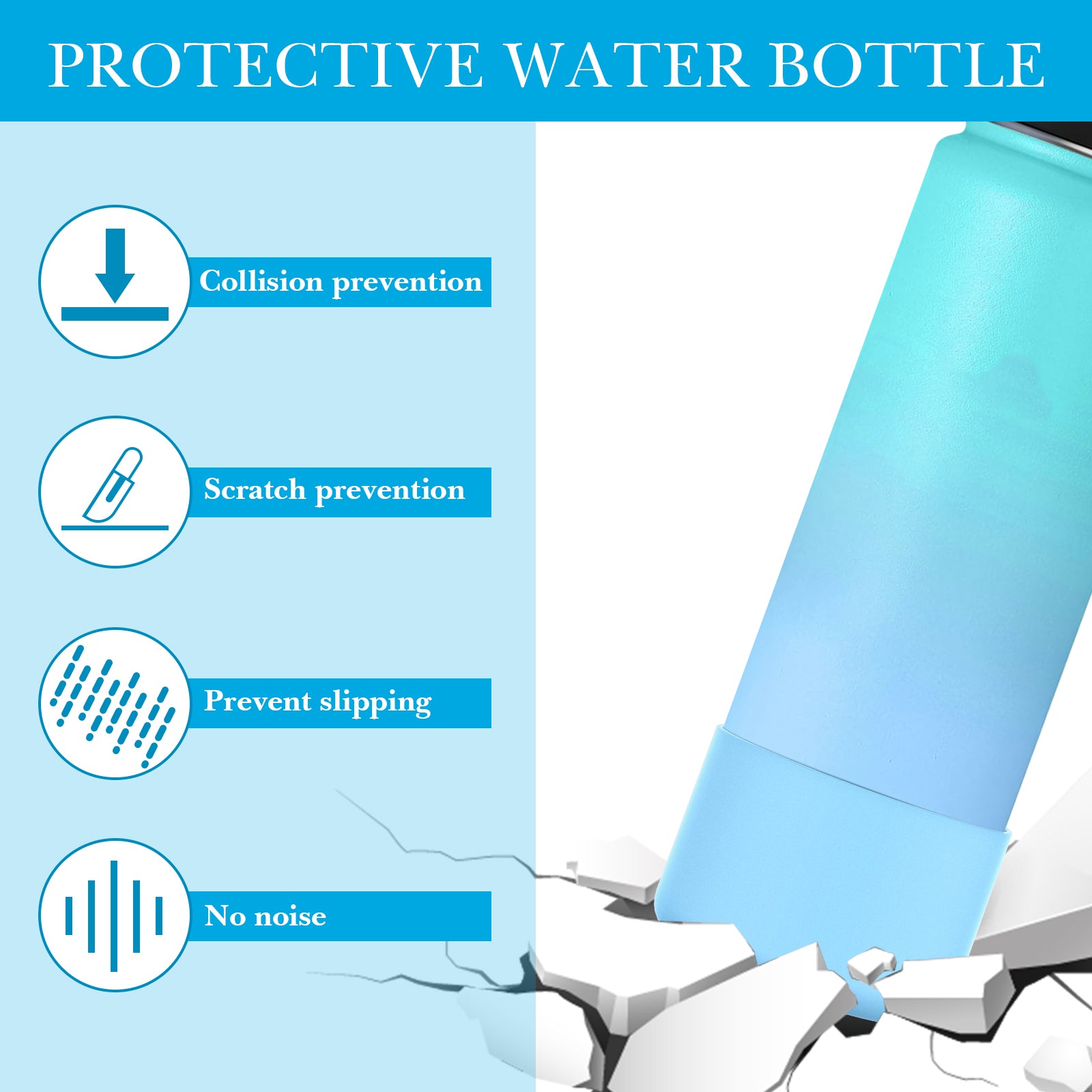 Linkidea 2 Pack Water Bottle Boot Compatible with IRON °FLASK Wide/Narrow Mouth 12oz/14oz/16oz/18oz/20oz/22oz/24oz, Silicone Bottle Bottom Sleeve Cover Bumper Protector (Sky Blue)
