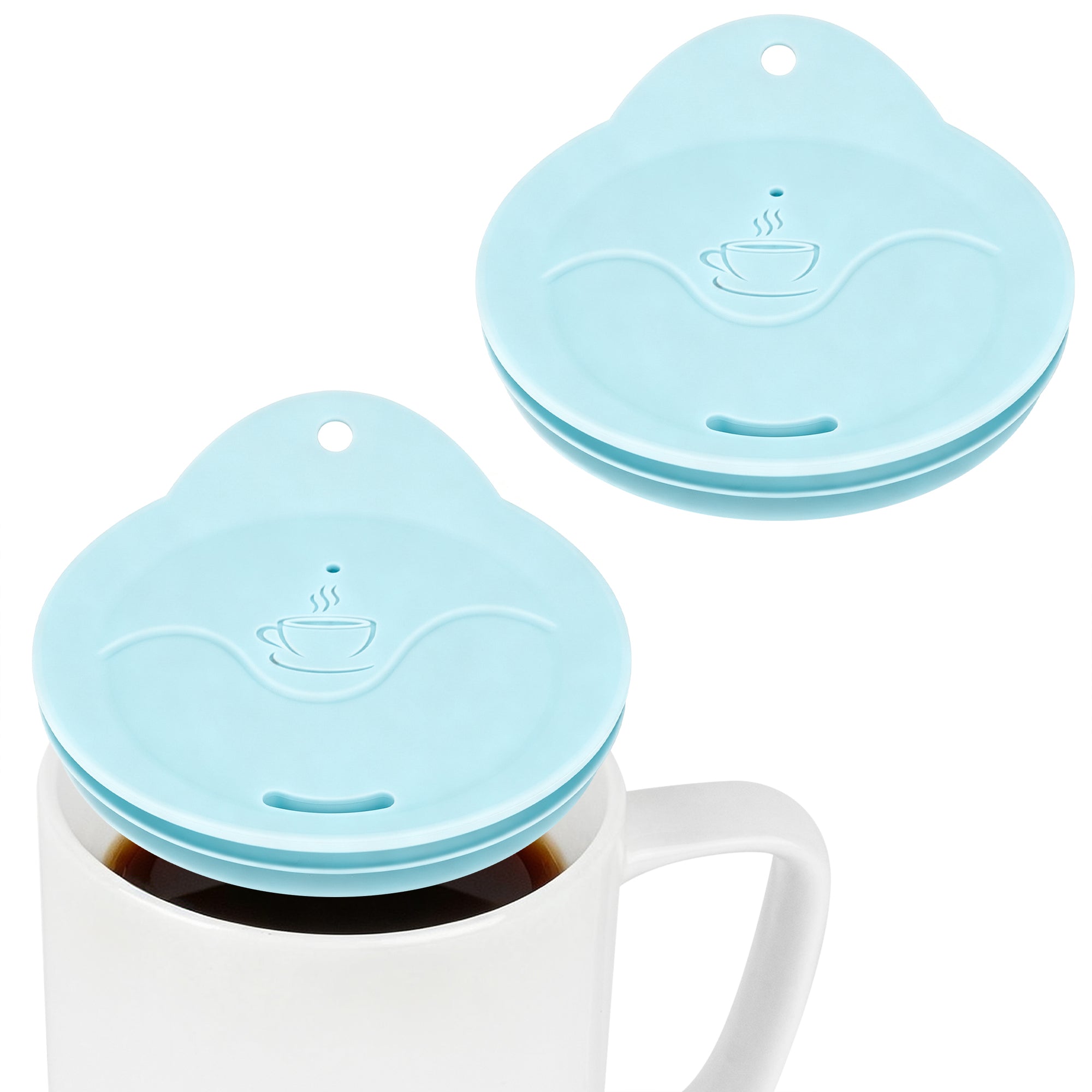 Linkidea 2 Pack Silicone Coffee Mug Lid for 3"(76mm) to 3.4"(86mm) Inside Diameter Mugs, Splash Resistant Replacement Mug Lid for Home, Office, Travel, Dishwasher-Safe (Blue)