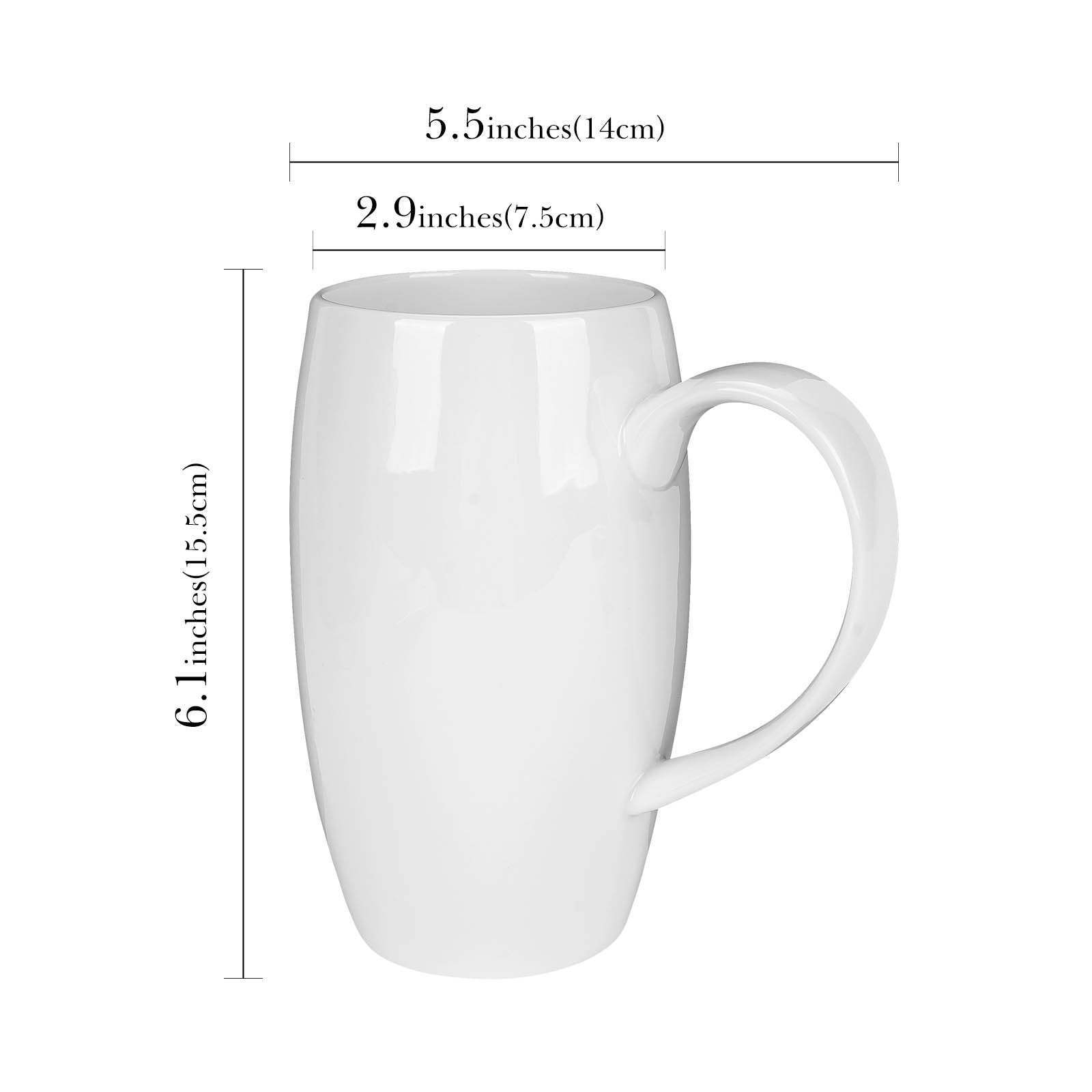 Linkidea 22oz Extra Large Fine Bone China Coffee Mug, Oversized Coffee Cups with Handles, Big Teacups for Office and Home, Microwave and Dishwasher Safe, White