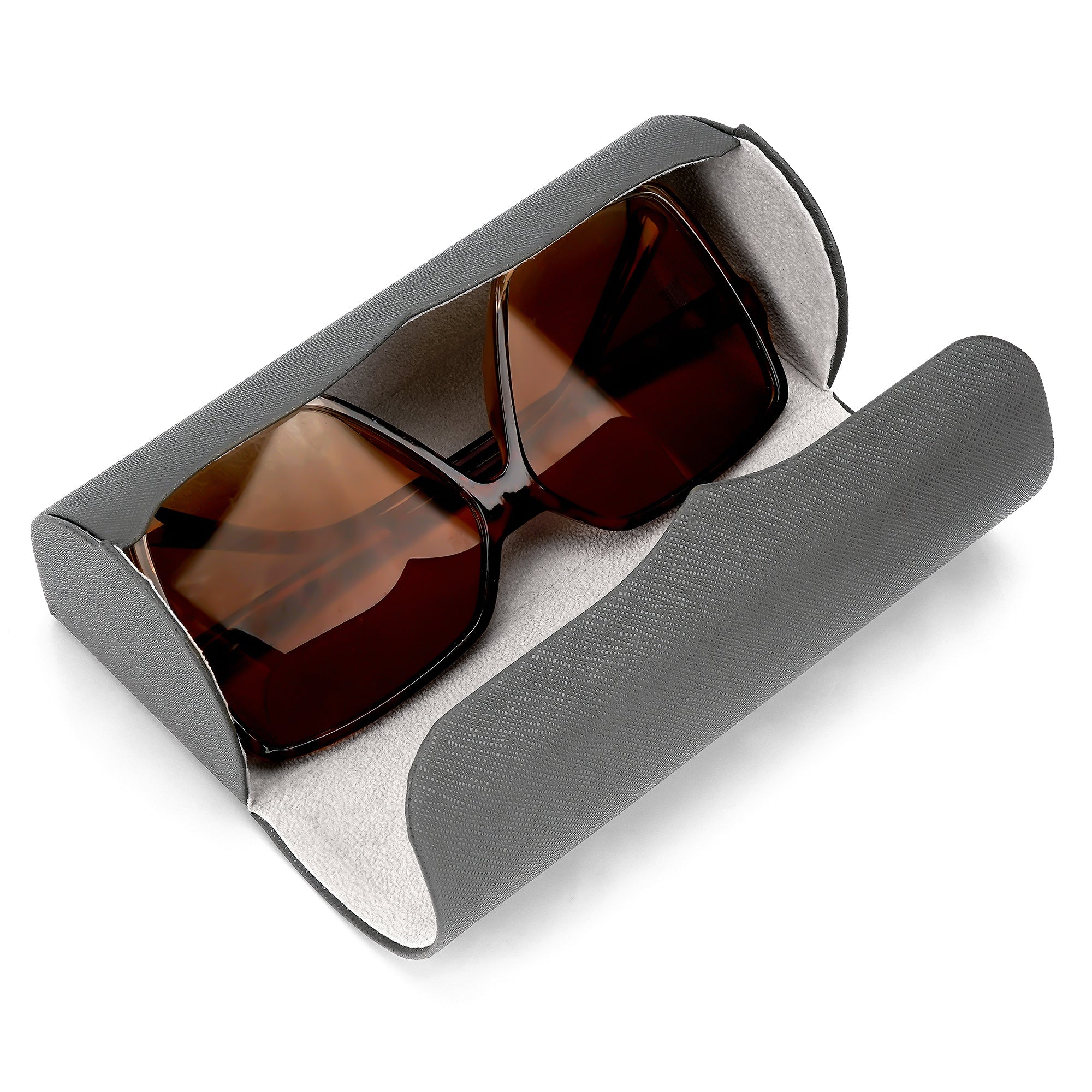 Extra Large Hard Shell Sunglasses Case, Vegan Leather Sun Glasses Storage Organizer Compatible with Rayban RBS0101S/RB8097/RB8089 (XL / Grey)