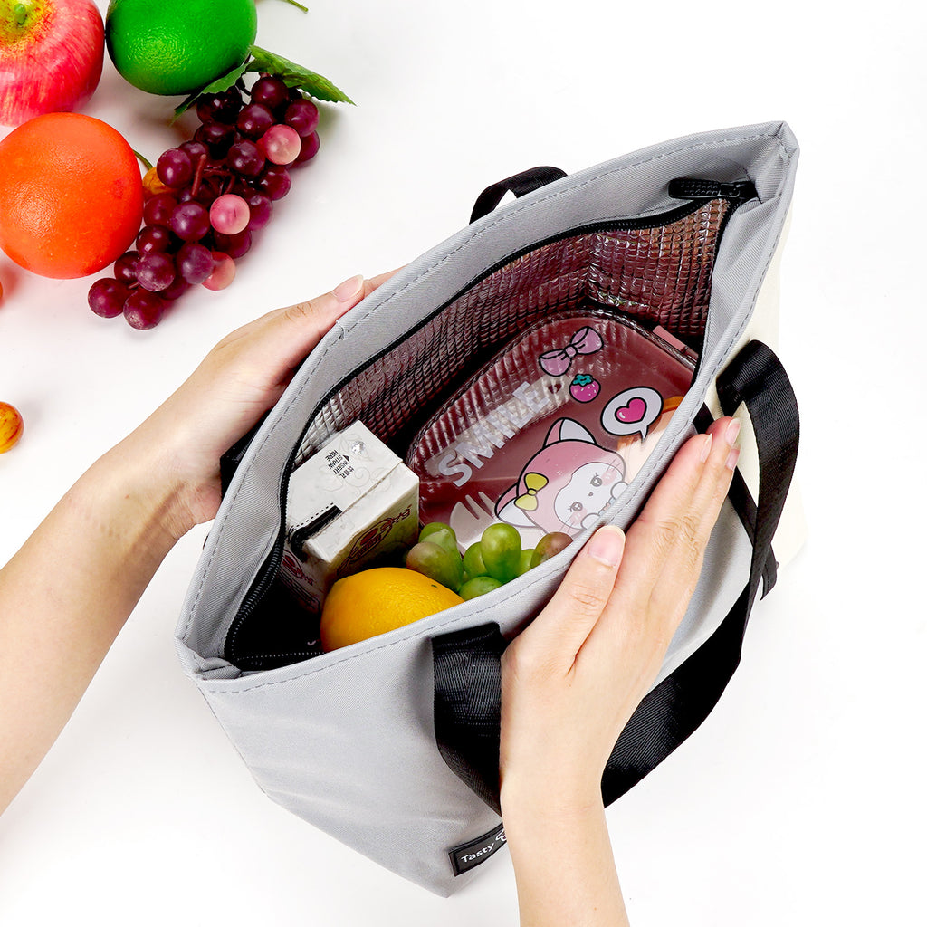 Linkidea Insulated Lunch Bag, Reusable Lunch Tote Bag with Zipper for Men & Women, Insulated Lunch Box Bag with Hand Strap Compatible with Bentogo, Iteryn, Bentoheaven, Ello, Natraprow (Grey)