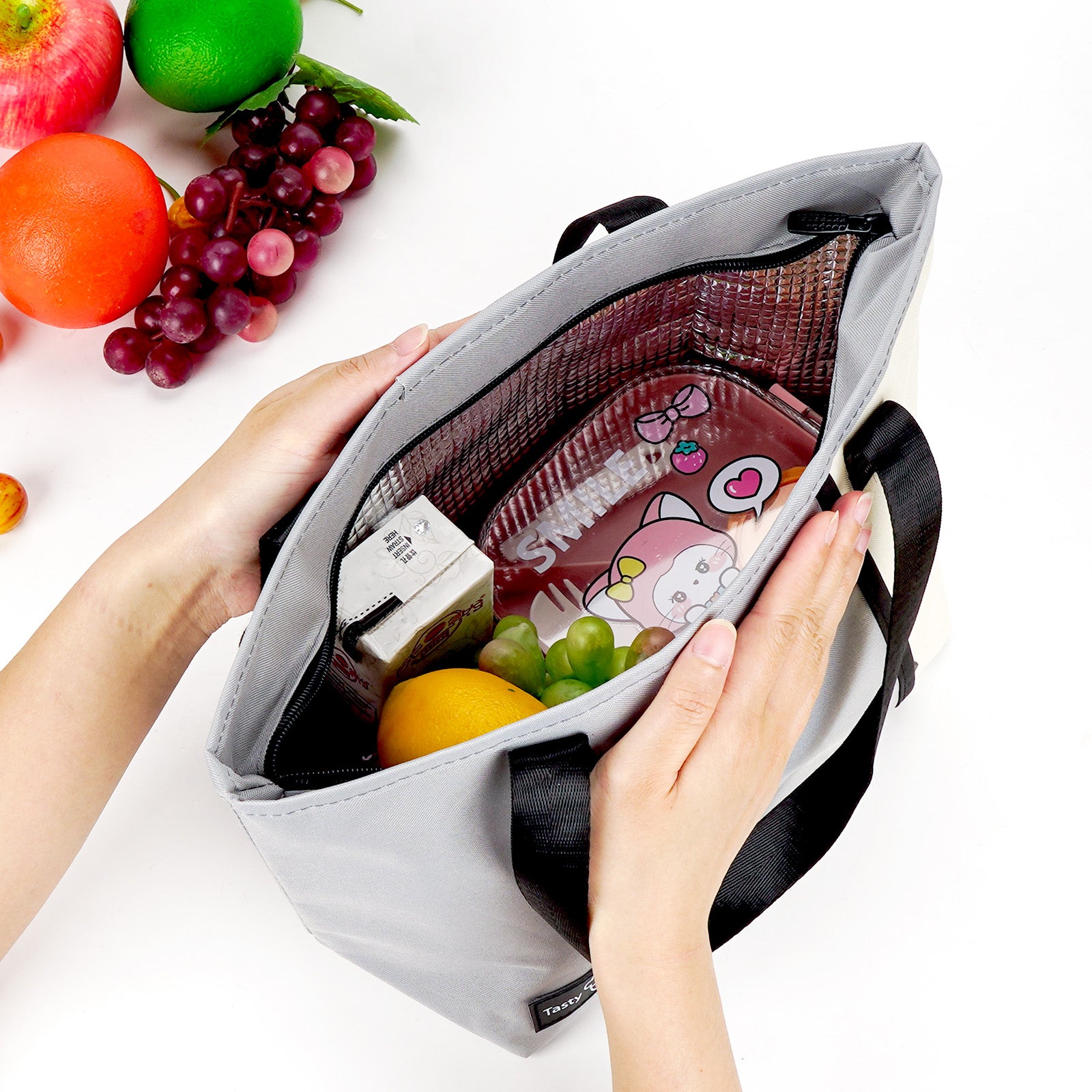 Linkidea Insulated Lunch Bag, Reusable Lunch Tote Bag with Zipper for Men & Women, Insulated Lunch Box Bag with Hand Strap Compatible with Bentogo, Iteryn, Bentoheaven, Ello, Natraprow (Grey)