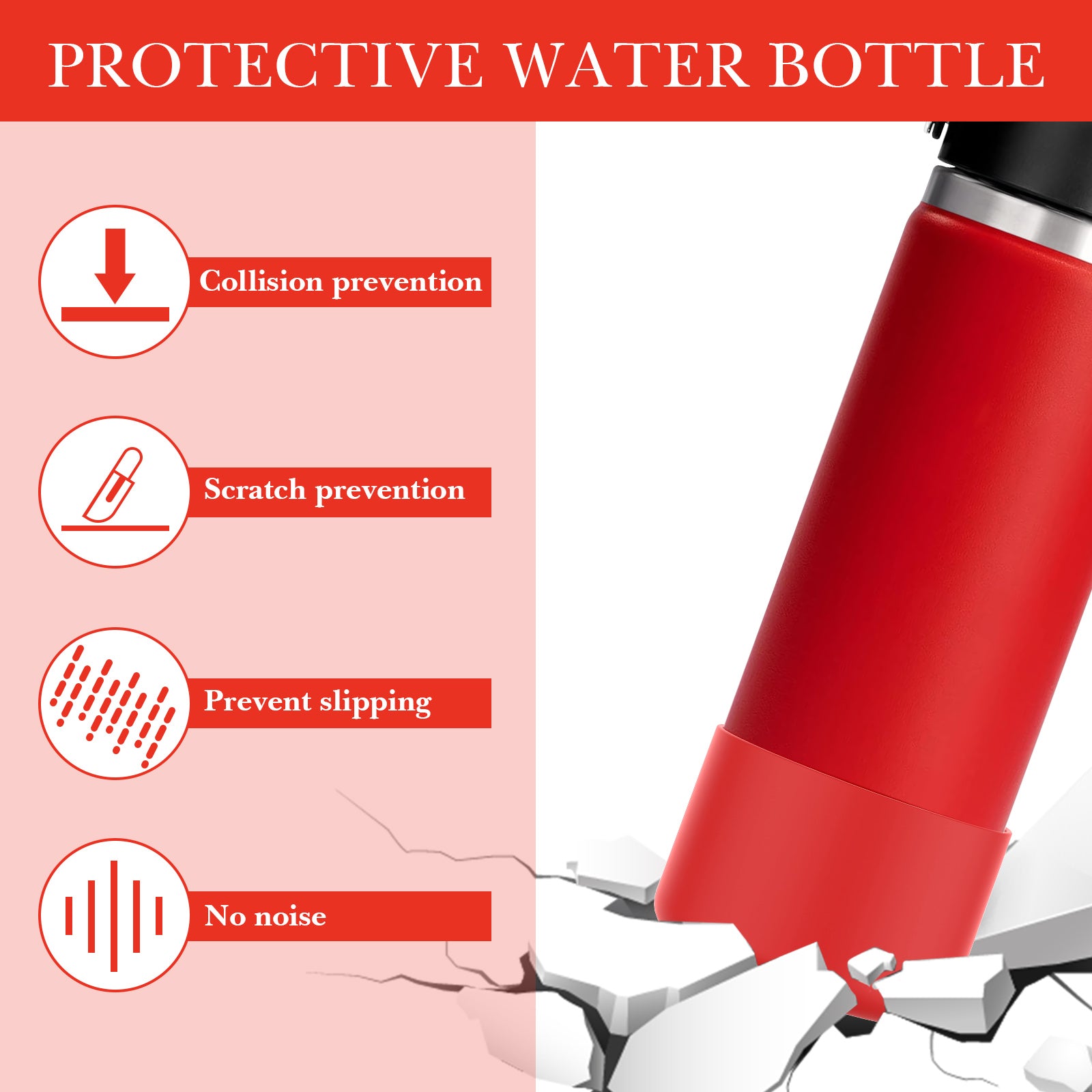 Linkidea 2 Pack Water Bottle Boot Compatible with Hydro Flask Wide Mouth 12oz/14oz/16oz/18oz/20oz, Silicone Bottle Bottom Sleeve Bumper Protector (Red)