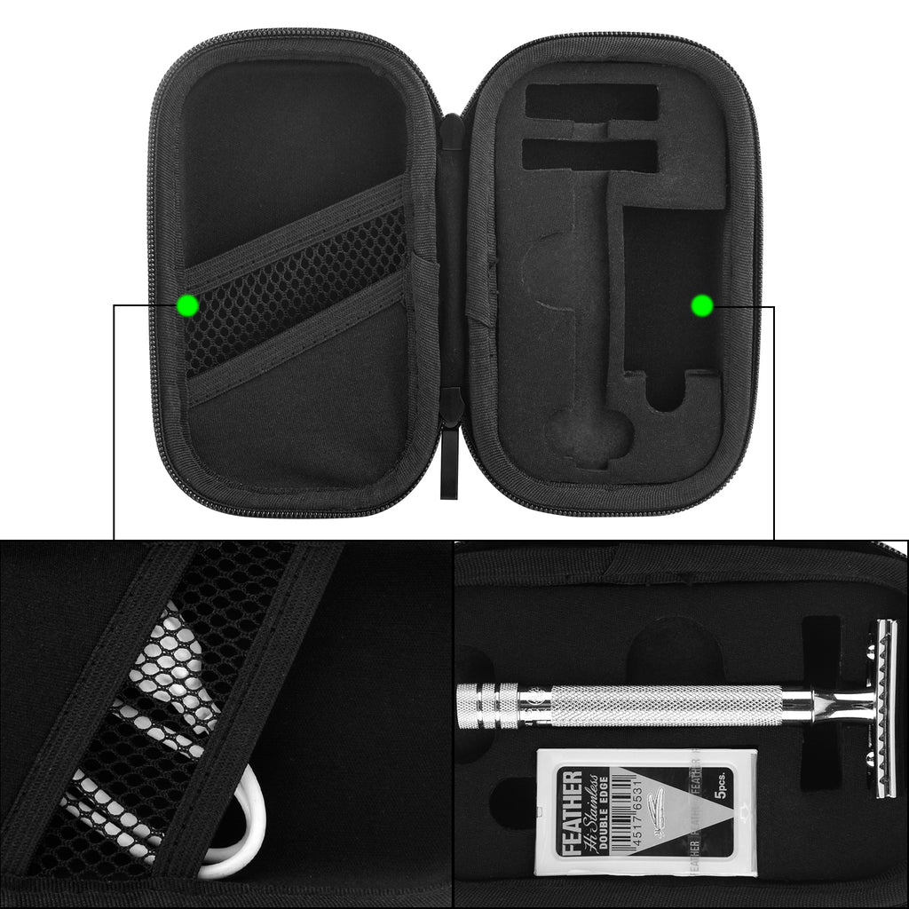 Linkidea Hard Travel Case Compatible with Vikings, Merkur, Shaving Revolution Double Edge Safety Razor, Storage Box Organizer for Safety Razor & Shaving Attachments (Lychee Vegan Leather)