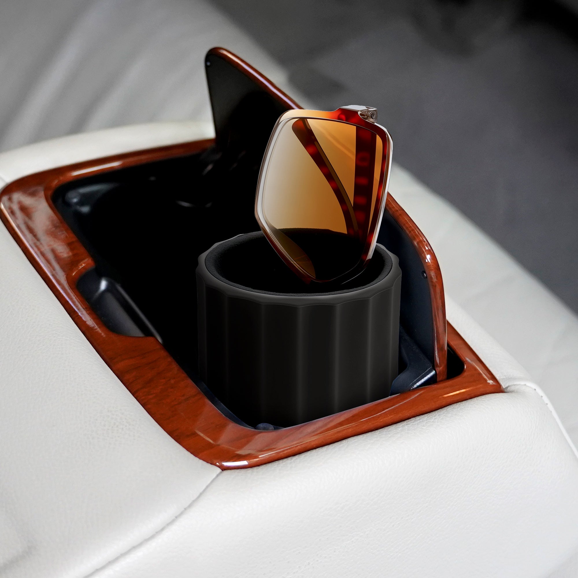 Car Cup Holder Sunglasses Stand, Extra Large Black Soft Silicone Eyewear Organizer with Plush Lined, Sun Shades Easy Access Storage, Scratch Protection