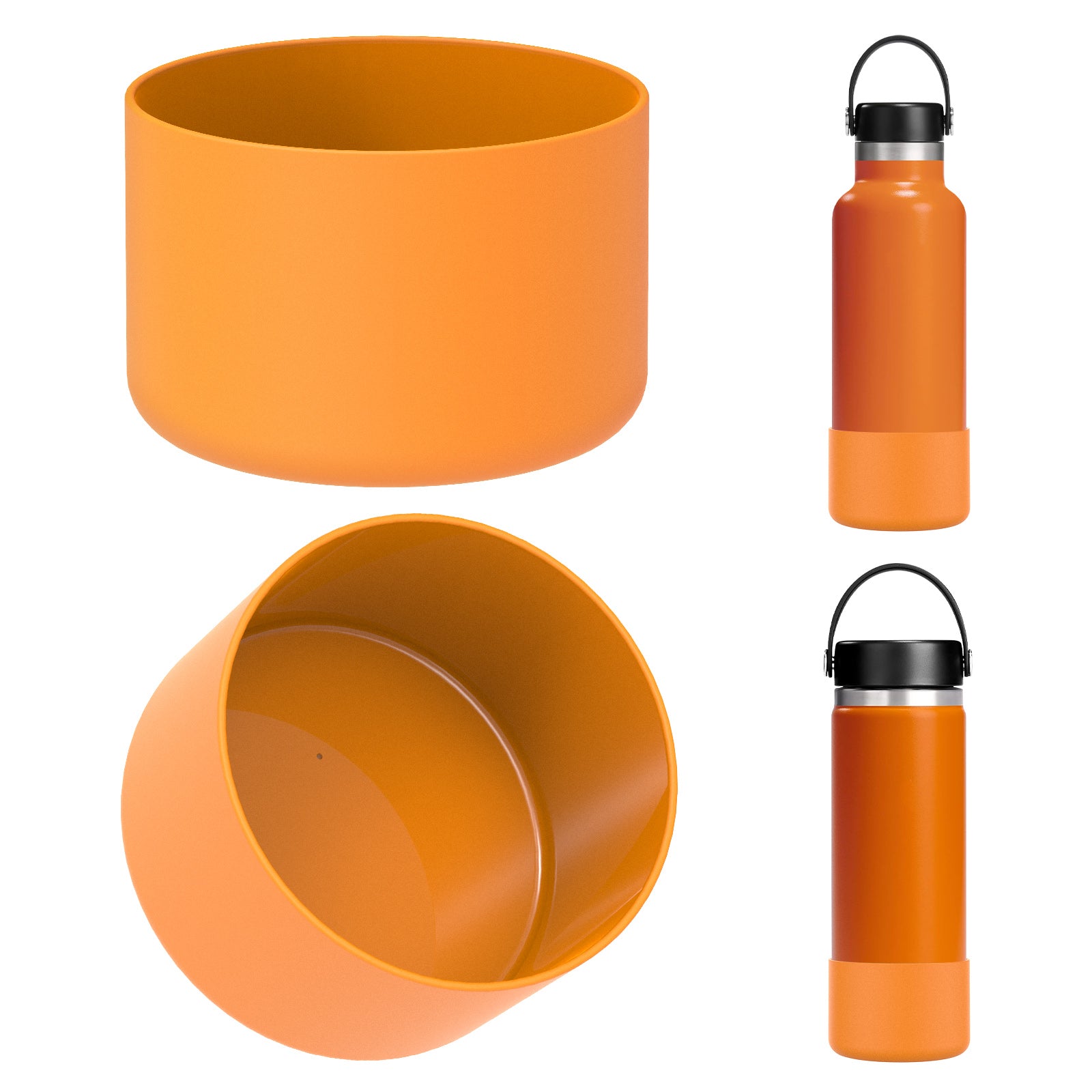 Linkidea 2 Pack Water Bottle Boot Compatible with Hydro Flask Wide Mouth 12oz/14oz/16oz/18oz/20oz, Silicone Bottle Bottom Sleeve Bumper Protector (Clementine)