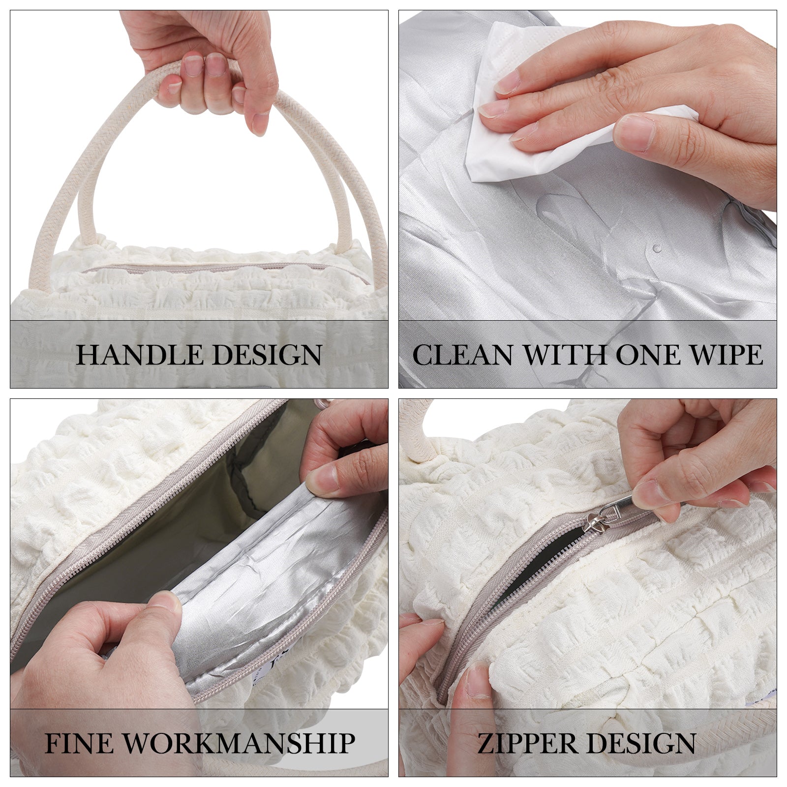 Linkidea Lunch Bag for Women, Insulated Lunch Bag with Hand Strap, Reusable Lunch Tote Bag with Zipper Fits Work, Daily Use, Compatible with Bentogo, LunchBots, EasyLunchboxes (White)