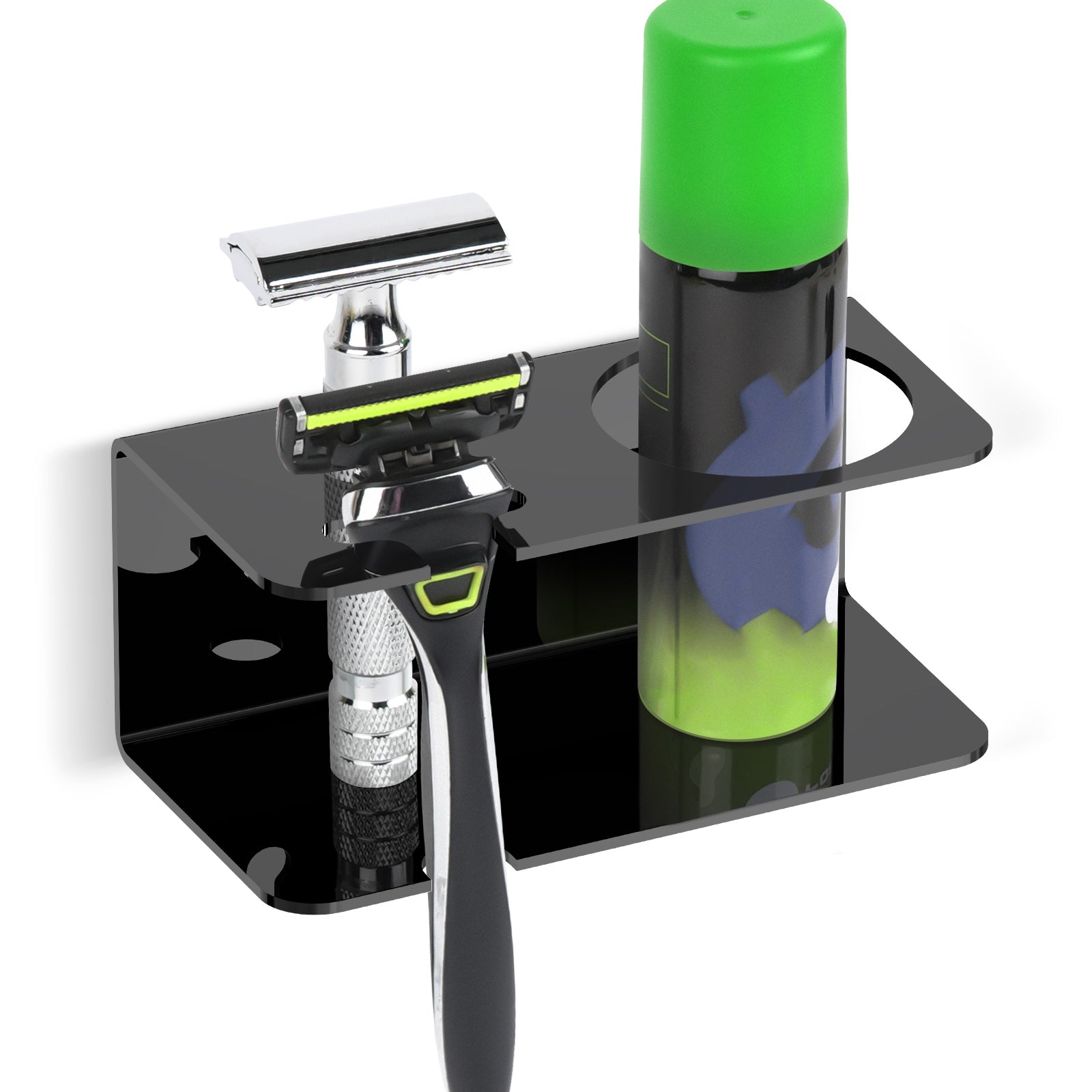 Linkidea Wall Mount Razor & Shaving Cream Holder for Bathroom & Shower, Self-Adhesive Shaver & Gel Storage Rack, Compatible with Vikings Blade Chieftain, Merkur Classic MK-23C (Black)