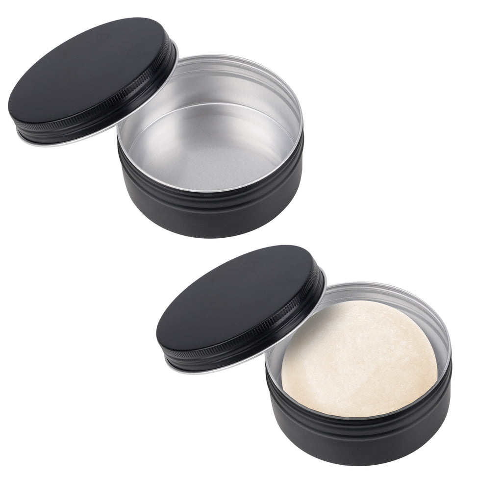 Linkidea 2 Pack Large Aluminum Shaving Soap Tin with Screw Lid, 3.9" Oversized Travel Case for Extra-Large Shaving Soap Pucks up to 3.7" Inner Diameter (Black)