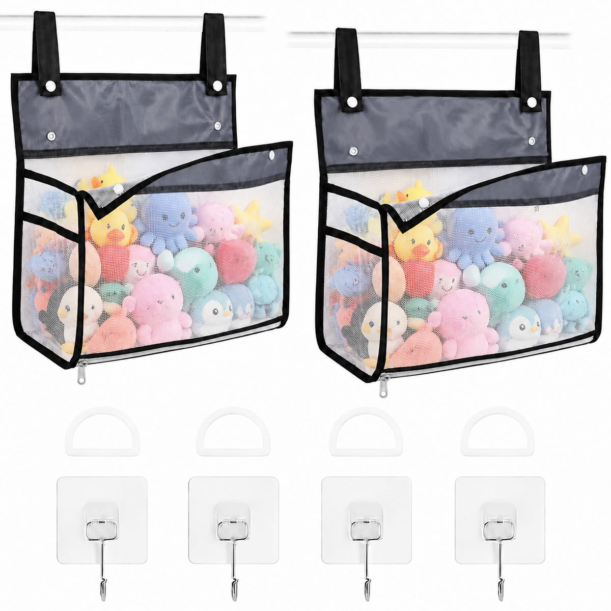 Linkidea 2-Pack Hanging Mesh Bathroom Storage Organizer, Large Capacity Bathtub Basket with Adhesive Hooks, Shower Caddy for Kids Bath Toys, Toiletries and Accessories
