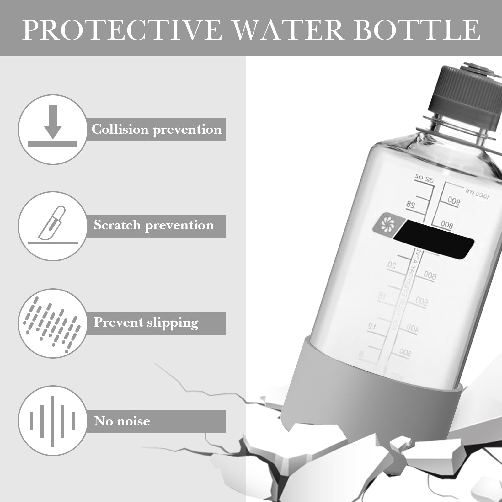 Linkidea 2 Pack Water Bottle Boot Compatible with Nalgene Sustain Wide Mouth 32oz/48oz, Narrow Mouth 32oz, Silicone Anti-Slip Bottle Bottom Bumper Protector (Grey)