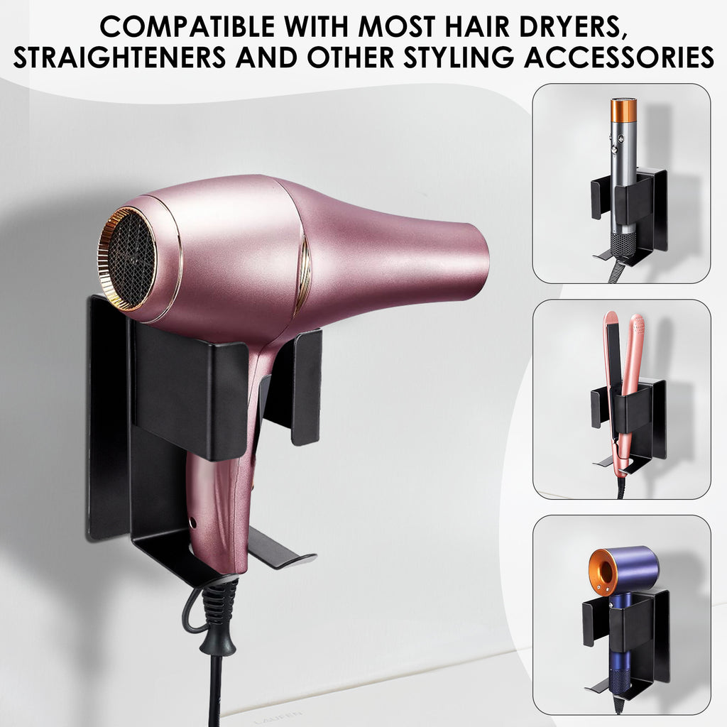 Linkidea Wall Mount Curling Iron Holder, Stainless Steel Hair Straightener Storage, Adhesive Hair Dryer Rack, Bathroom Organizer for Flat Iron, Curling Wand (Black)