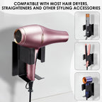 Linkidea Wall Mount Curling Iron Holder, Stainless Steel Hair Straightener Storage, Adhesive Hair Dryer Rack, Bathroom Organizer for Flat Iron, Curling Wand (Black)